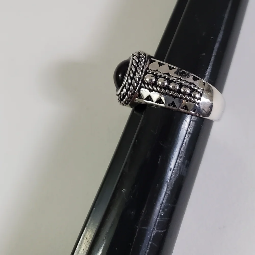 Sterling Silver 925 Black Opal Red Solitaire Ring